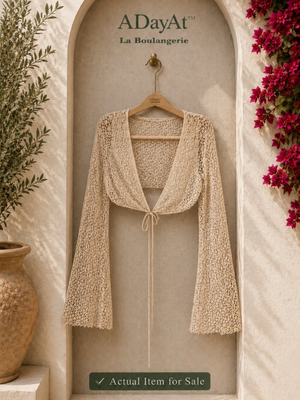 Whimsical Bohemian Cottagecore Crochet Tie Front Bell Sleeve Romantic Bolero S